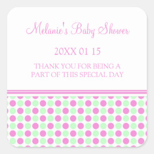 Pink Mint Dots Baby Shower Favour Stickers