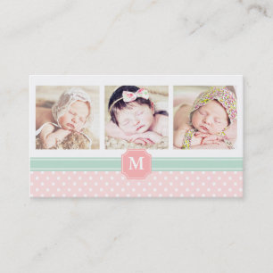 Pink Mint Dots Moroccan Photo Professional Business Card