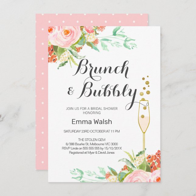 Pink Mint Floral Brunch Bridal Shower Invitation (Front/Back)