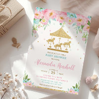 Pink Mint Floral Carousel Girl Baby Shower