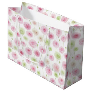 Pink Mint Floral Ranunculus Birthday Large Gift Bag