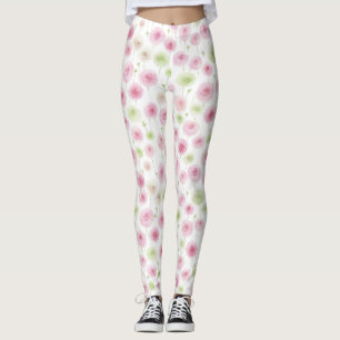 Pink Mint Floral Ranunculus   Leggings