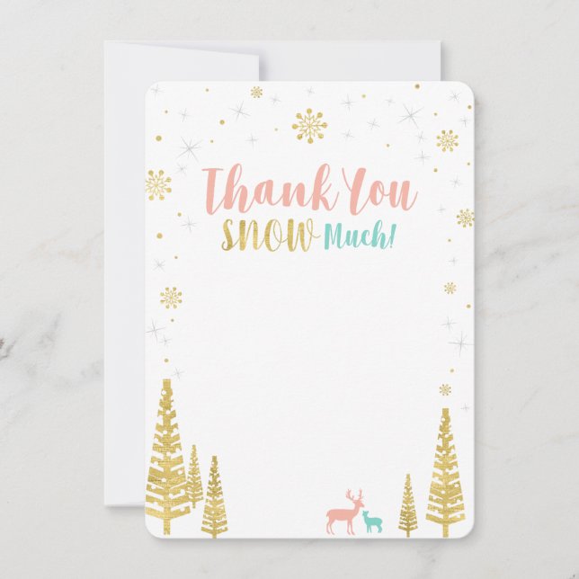 Pink, Mint & Gold Winter wonderland Thank you Card (Front)