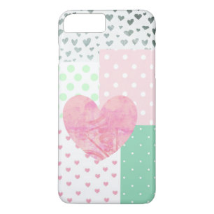 Pink, Mint Green and Silver Hearts Cell Phone Case
