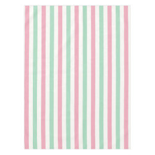 Pink, Mint Green and White Wide Pastel Stripe Tablecloth