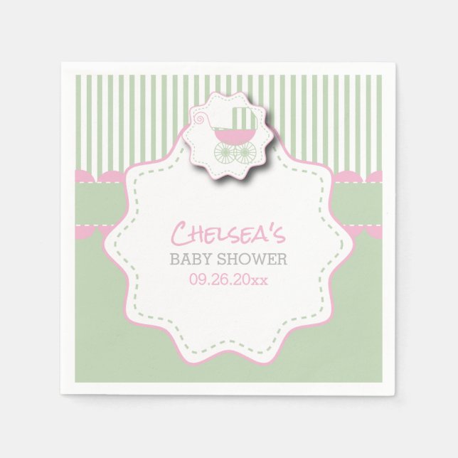 Pink & Mint Green Baby Buggy Shower Napkin (Front)