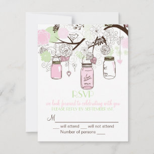 Pink Mint Green Mason Jars RSVP Wedding Invitation