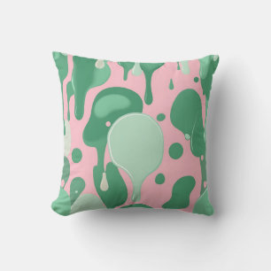 Pink Mint Green Melting Drip Pattern Abstract Cushion