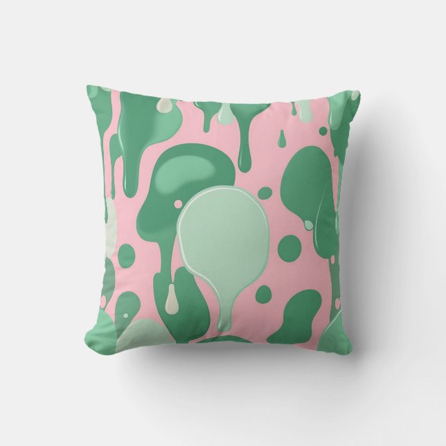 Pink Mint Green Melting Drip Pattern Abstract  Cushion (Front)