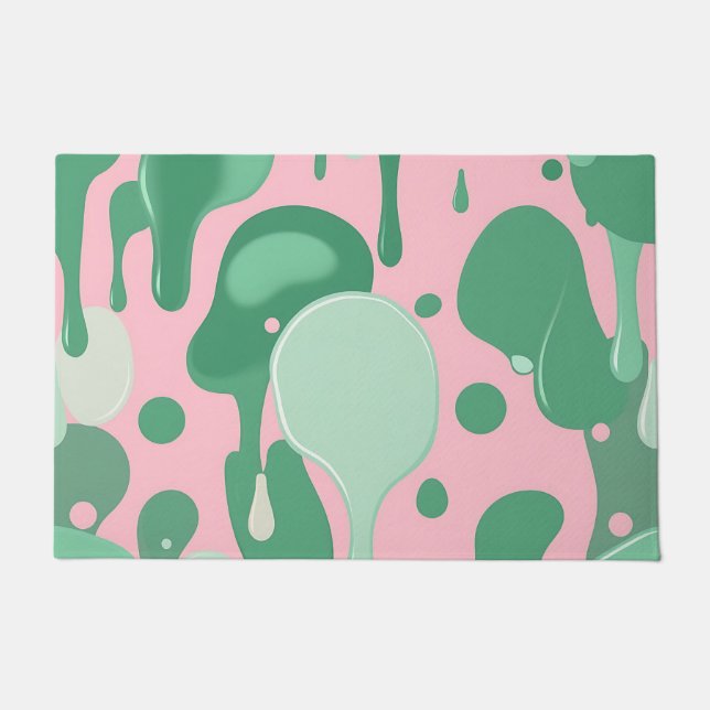 Pink Mint Green Melting Drip Pattern Abstract  Doormat (Front)