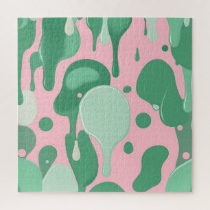 Pink Mint Green Melting Drip Pattern Abstract  Jigsaw Puzzle