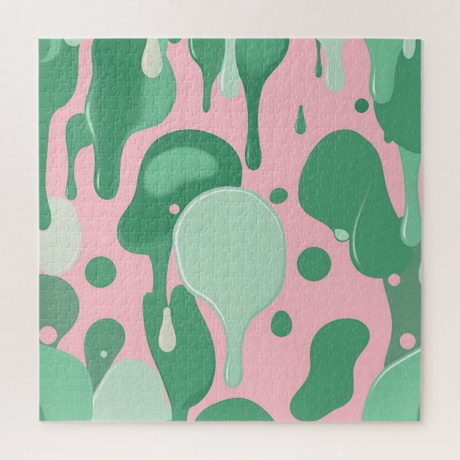 Pink Mint Green Melting Drip Pattern Abstract  Jigsaw Puzzle (Vertical)