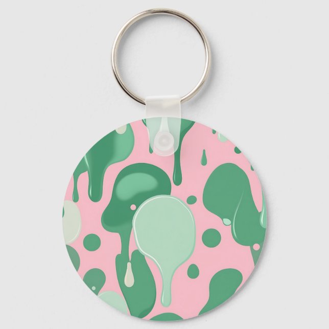 Pink Mint Green Melting Drip Pattern Abstract  Key Ring (Front)