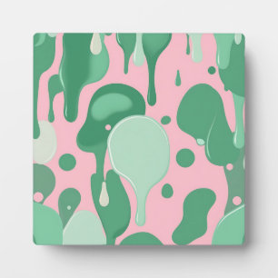 Pink Mint Green Melting Drip Pattern Abstract  Plaque