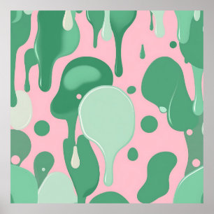 Pink Mint Green Melting Drip Pattern Abstract  Poster