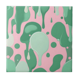 Pink Mint Green Melting Drip Pattern Abstract Tile