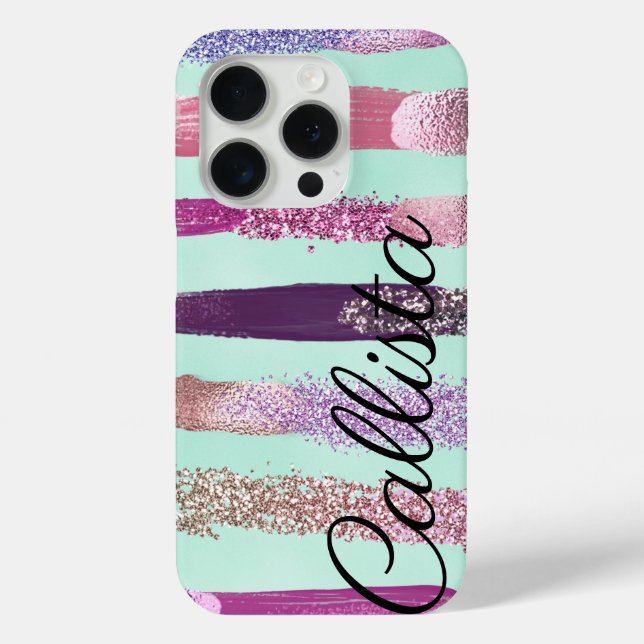 Pink Mint Green Nail Polish Glitter Brushstrokes Case-Mate iPhone Case (Back)