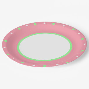 Pink Mint Green Polka Dots Paper Plate