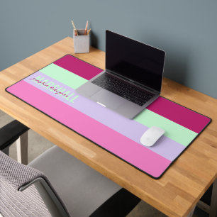 Pink Mint Green Purple Stripes Pattern Name Desk Mat