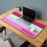 Pink Mint Green Purple Stripes Pattern Name Desk Mat<br><div class="desc">Add a personalised touch to your workspace with the Pink, Mint Green, and Purple Stripes Pattern Name Desk Mat. Featuring a stylish striped design in vibrant hues, this mat provides a smooth surface for your keyboard and mouse while enhancing your desk with a modern look. Customise it with a name...</div>