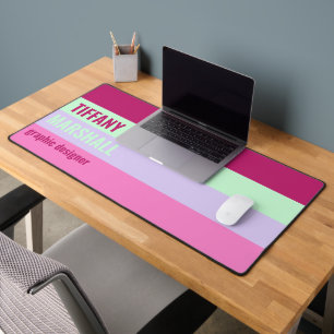 Pink Mint Green Purple Stripes Pattern Name Desk Mat
