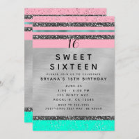 Pink Mint Green & Silver Glitter Sweet 16 Party