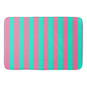 Pink Mint Green Stripes Design Bath Mat
