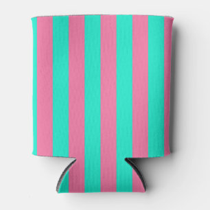 Pink Mint Green Stripes Design  Can Cooler