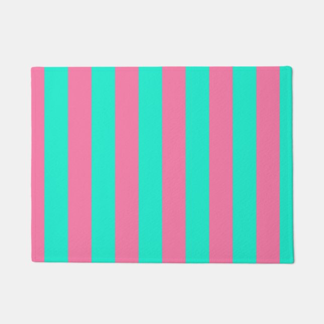 Pink Mint Green Stripes Design  Doormat (Front)