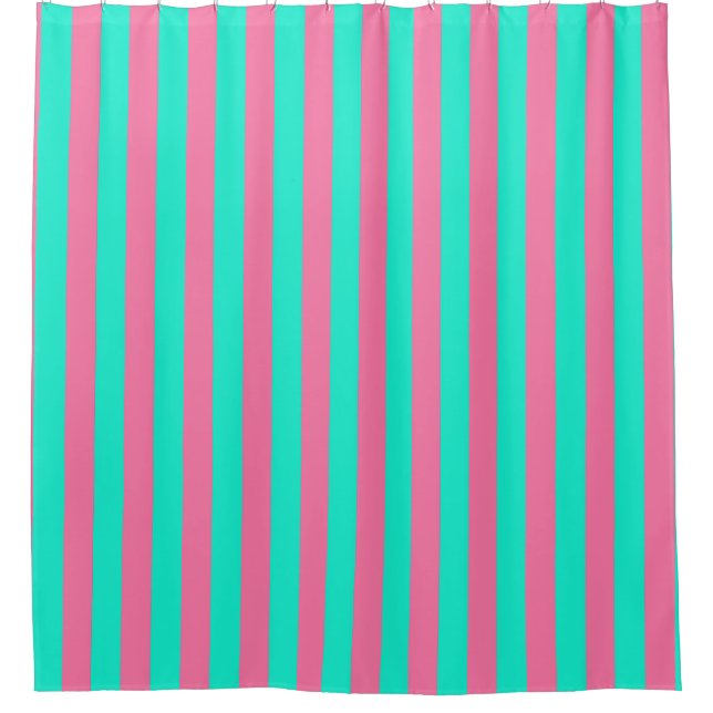 Pink Mint Green Stripes Design  Shower Curtain (Front)