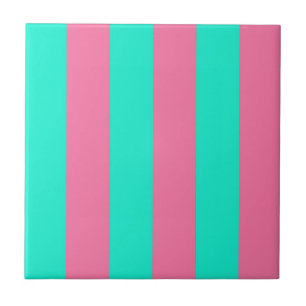 Pink Mint Green Stripes Design Tile