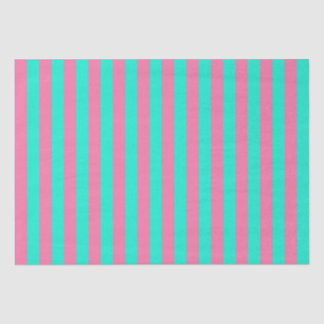 Pink Mint Green Stripes Design  Tissue Paper (Front)