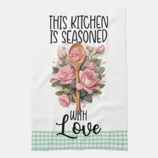 Pink Mint Green This Kitchen is Seasoned With Love Tea Towel