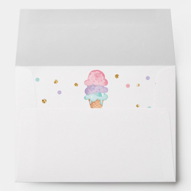 Pink Mint Ice Cream Cone Confetti Envelope Invite (Back (Bottom))