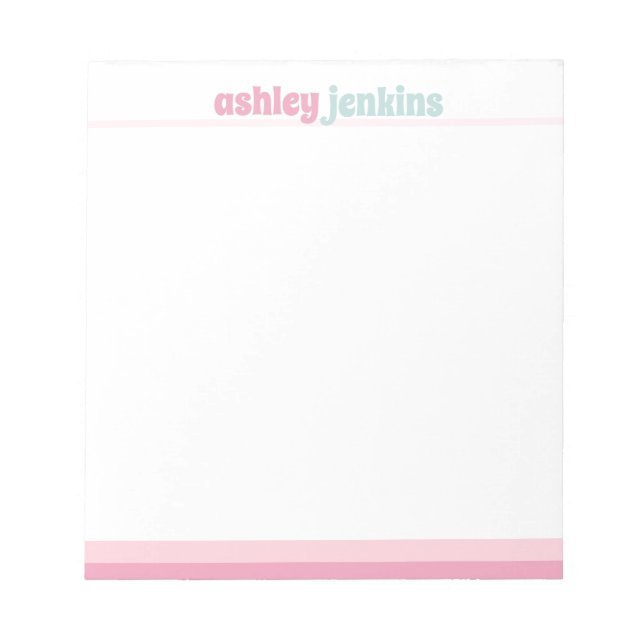 Pink & Mint Modern Name Minimalist Notepad (Front)