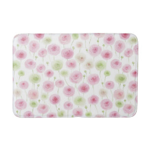 Pink Mint Ranunculus Flowers Bath Mat