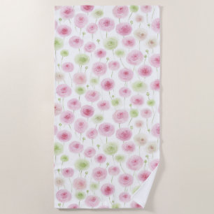 Pink Mint Ranunculus Flowers Beach Towel