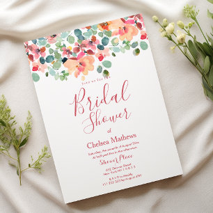 Pink mint red coral garden rose Bridal Shower  Invitation