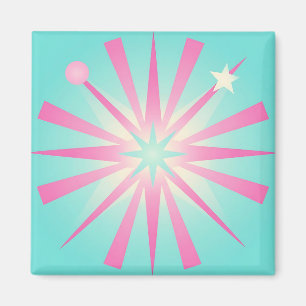 Pink Mint Retro Starburst Glow Magnet