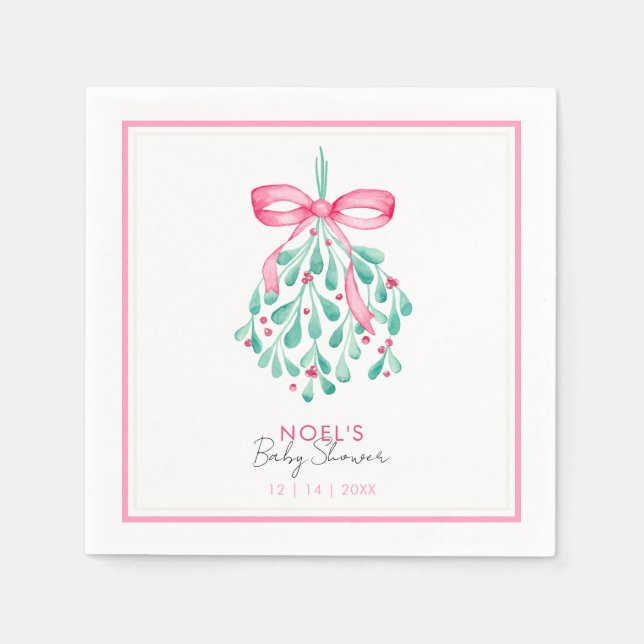 Pink Mistletoe Baby Shower Napkins for Girls (Front)