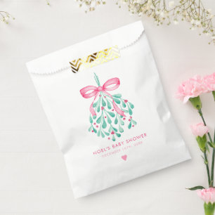 Pink Mistletoe Girl Baby Shower Favour Bag