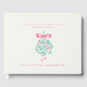 Pink Mistletoe Girl Baby Shower Guest Book