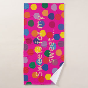 Pink mit bunten Punkten und Schriftzug -  Bath Towel Set