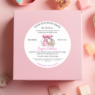 Pink Mixer Cottage Food Law Bakery Ingredients Classic Round Sticker