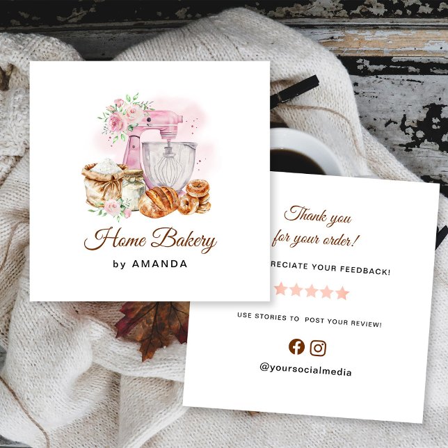 Pink Mixer Sourdough Loaf Thank you Square Business Card (Creator Uploaded)