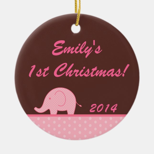 Pink Mod Elephant Jungl Personalised Name Ornament (Front)
