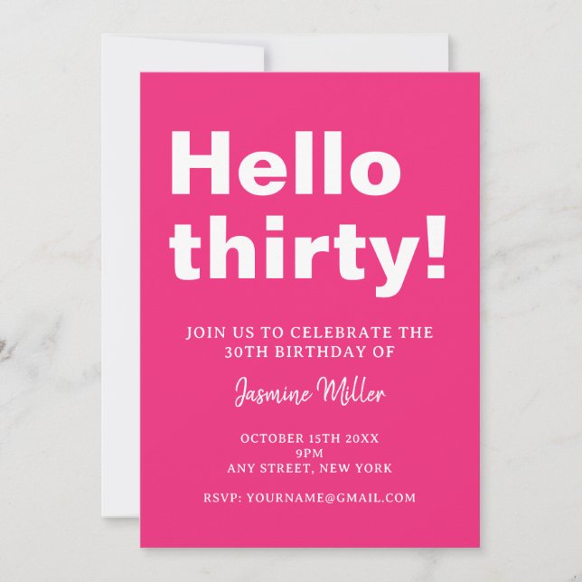 Pink Modern 30th Birthday Invitation (Front)