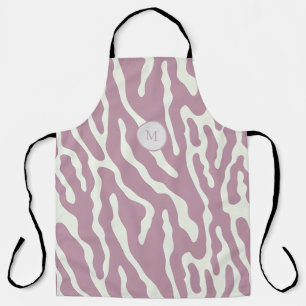 Pink Modern Abstract Wavy Lines Pattern monogram Apron