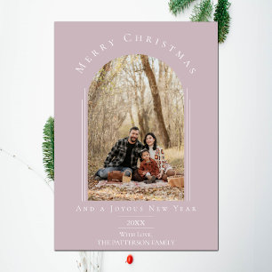 Pink Modern Arch Frame Holiday Photo Card