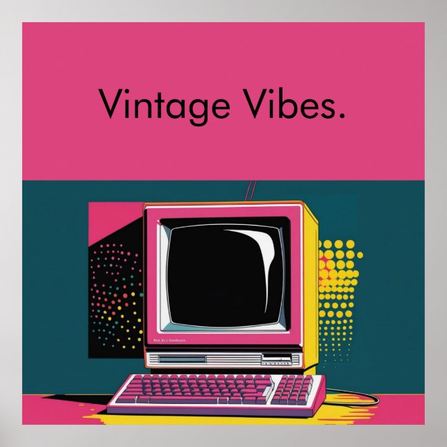 Pink Modern Art Vintage Computer Poster (Front)